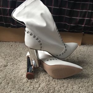 White studded ankle boots metallic heel size 8